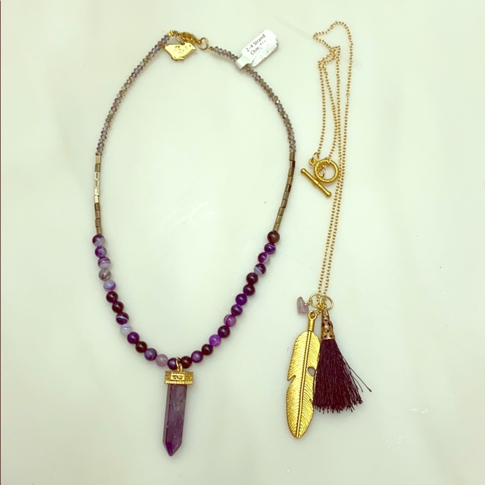 Mali Feather Genuine Amethyst Necklaces Lot